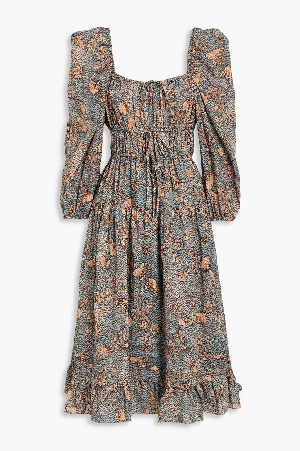 Isla gathered printed cotton-blend voile midi dress | The Outnet (US and CA)
