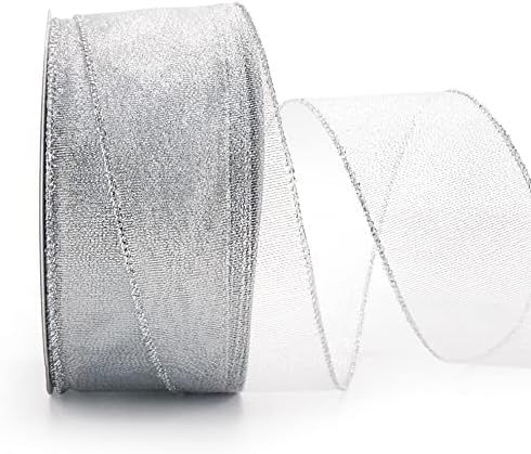 ALTIER Metallic Silver Ribbon Edge Wired, Christmas Ribbon Gold Silver, Glitter Mesh Ribbon Silve... | Amazon (US)