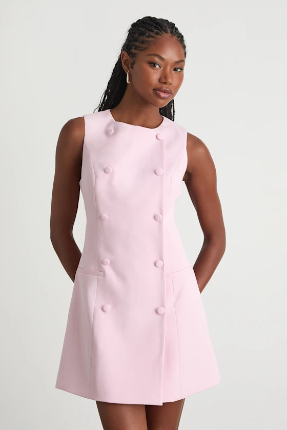 Adelie Light Pink Double Breasted Sleeveless Mini Dress | Lulus