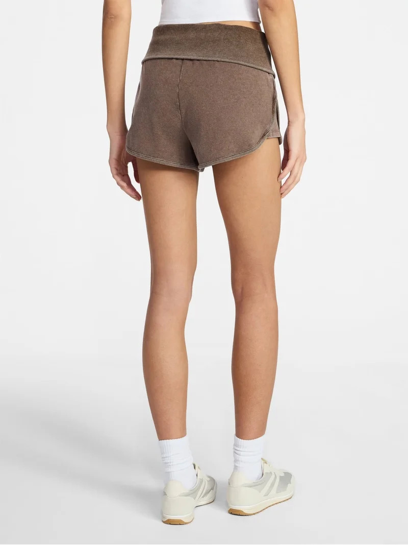 No Boundaries Jersey Ribbed Waistband Foldover Shorts, 1.5'' Inseam, Women's XXS-XXL | Walmart (US)