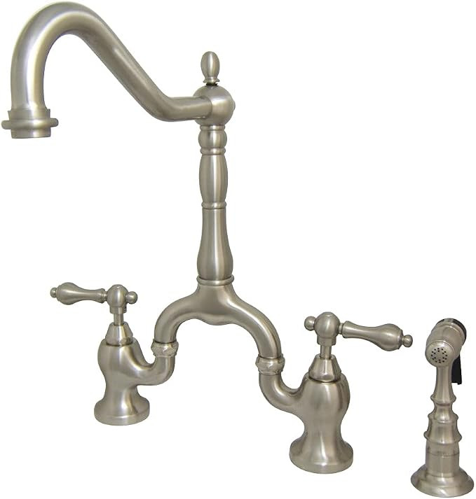 Kingston Brass KS7758ALBS English Country Kitchen Bridge Faucet with Brass Sprayer, Brushed Nicke... | Amazon (US)