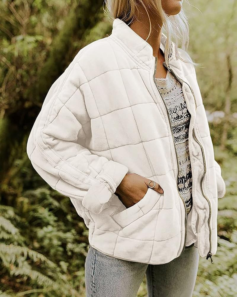 SAUKOLE Womens Winter Dolman Long Sleeve Full-Zip Quilted Jacket Coat Warm Outerwear | Amazon (US)