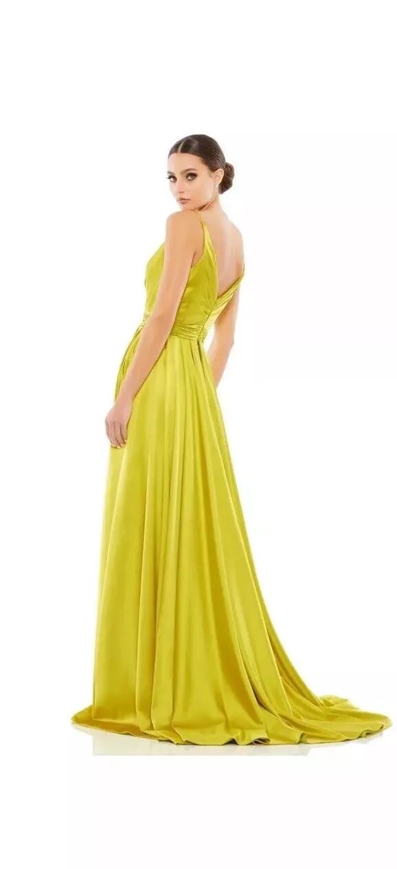 Mac Duggal 12443 Sleeveless Faux Wrap Draped Gown Chartreuse Size 10  | eBay | eBay US