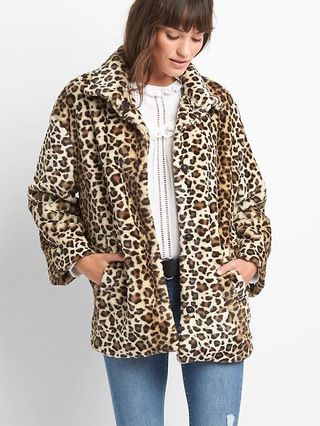 Gap Womens Leopard Faux-Fur Coat Leopard Print Size L | Gap US