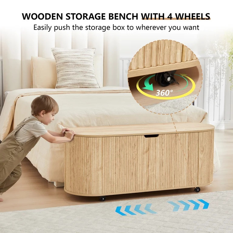 YOCWO Oval Storage Bench with Flip Top and Wheels, Fluted Wave Entryway Bench with Storage End of... | Walmart (US)