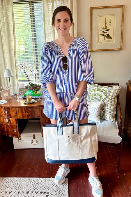 Set Styling! I love this blue and white LAKE pajamas Hammock Set for so many things, but it’s especially cute for running errands! I paired it with colorful sneakers, a new Amazon $20 tote, and my everyday jewelry. It’s effortlessly cute without looking like pajamas! 

Blue and white stripes, lake pajamas, hammock set, Amazon tote, Amazon tortoise sunglasses, colorful sneakers, set styling, spring, summer, vacation outfit

#LTKfindsunder100