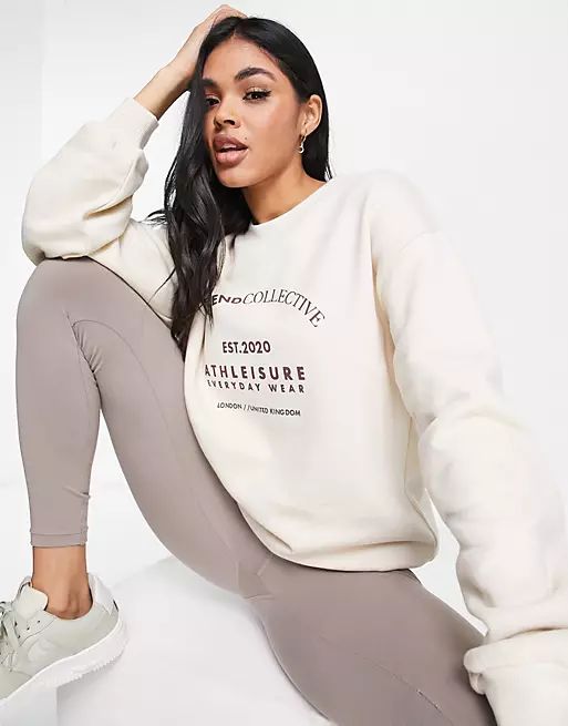 ASOS Weekend Collective oversized sweatshirt with arch logo in ecru - part of a set | ASOS (Global)