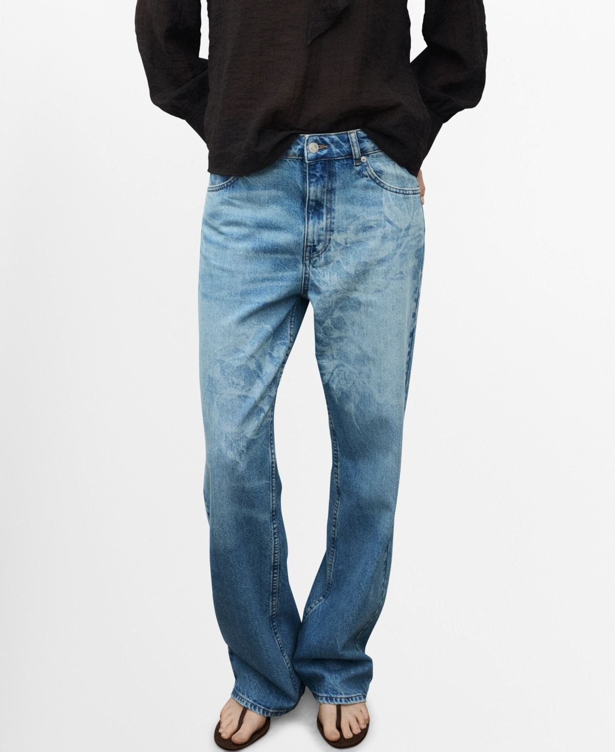 Mango Women's Floral Pattern Straight-Leg Jeans - Medium Blue | Macy's