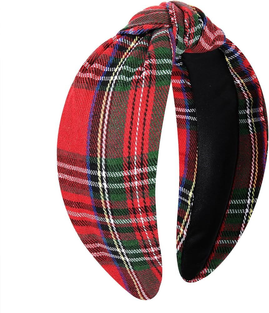 vokone Christmas Headbands for Women Red Plaid Knotted Headband Wide Hairband Christmas Holiday P... | Amazon (US)