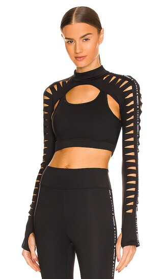 x David Koma Laser Cut Crop Top in Black | Revolve Clothing (Global)