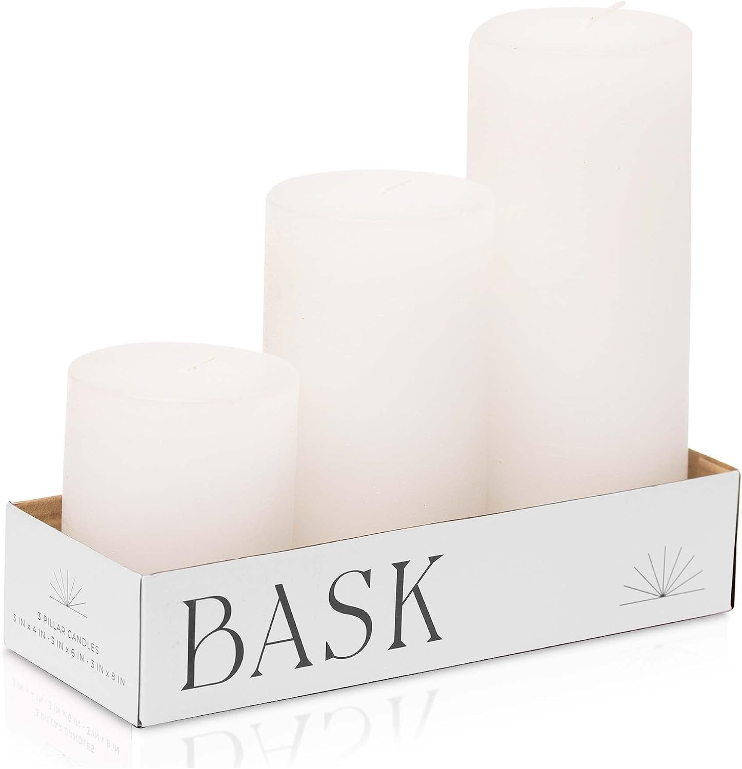 BASK Mottled Pillar Candles - Unscented White Pillar Candles Set of 3 - Dripless, Smokeless for All Occasions | Amazon (US)