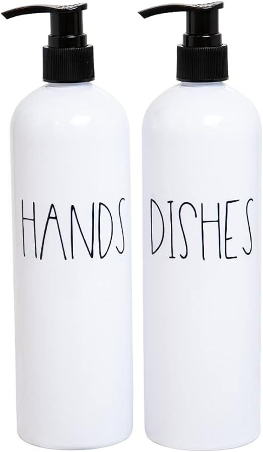Plastic Hand and Dish Soap Dispenser Set for Kitchen, White Plastic Bottles, Farmhouse Kitchen So... | Amazon (US)