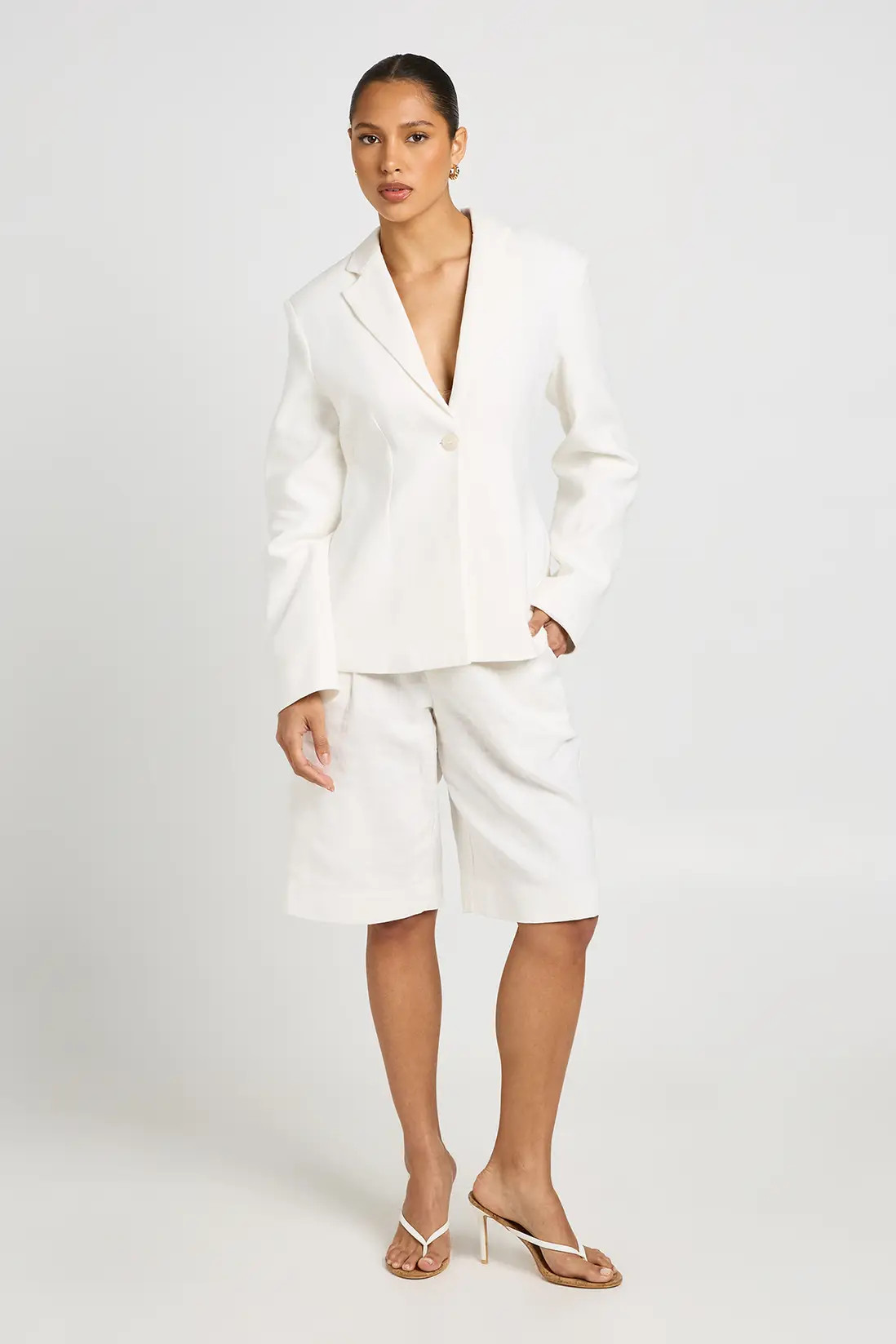 White Linen Look Tailored Bermuda Shorts | Boohoo | Boohoo.com (UK & IE)