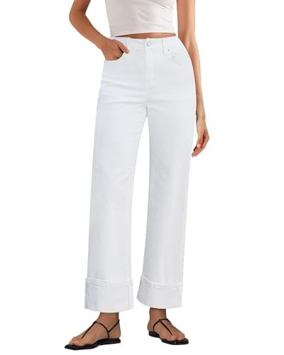 GRAPENT High Waist Jeans Wide Jeans for Women White Wide Leg Pants for Women Cream White Medium Fits US Size 8 to 10 | Amazon (US)