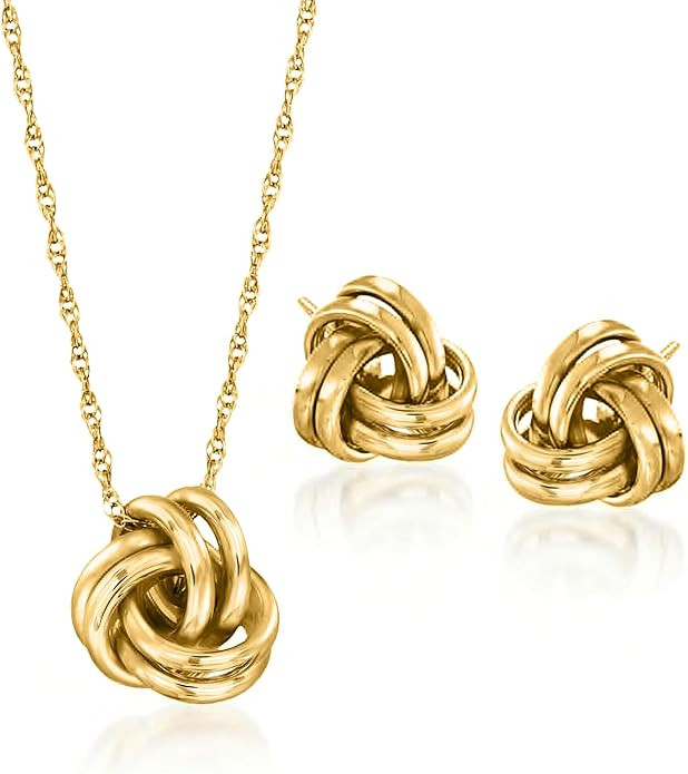 Ross-Simons 14kt Yellow Gold Love Knot Jewelry Set: Necklace and Earrings. 18 inches | Amazon (US)