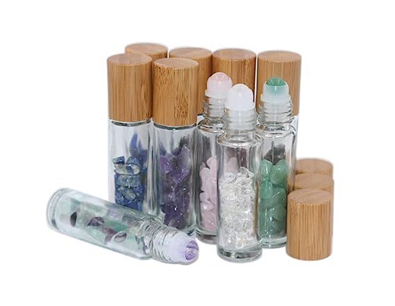 10ml Roll On Bottle With Gemstone Rollerball&Crystal Chips Inside,10 Packs Glass Roller Bottles E... | Amazon (US)