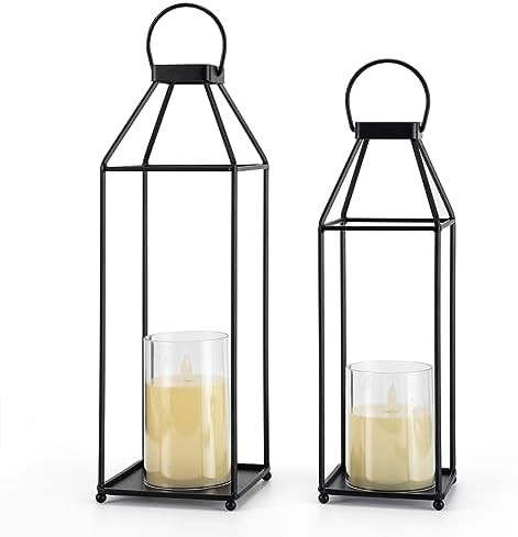 Lanterns Decorative Outdoor 2PCS Living Room Decor Lantern Black Metal Lantern Front Porch Decor ... | Amazon (US)