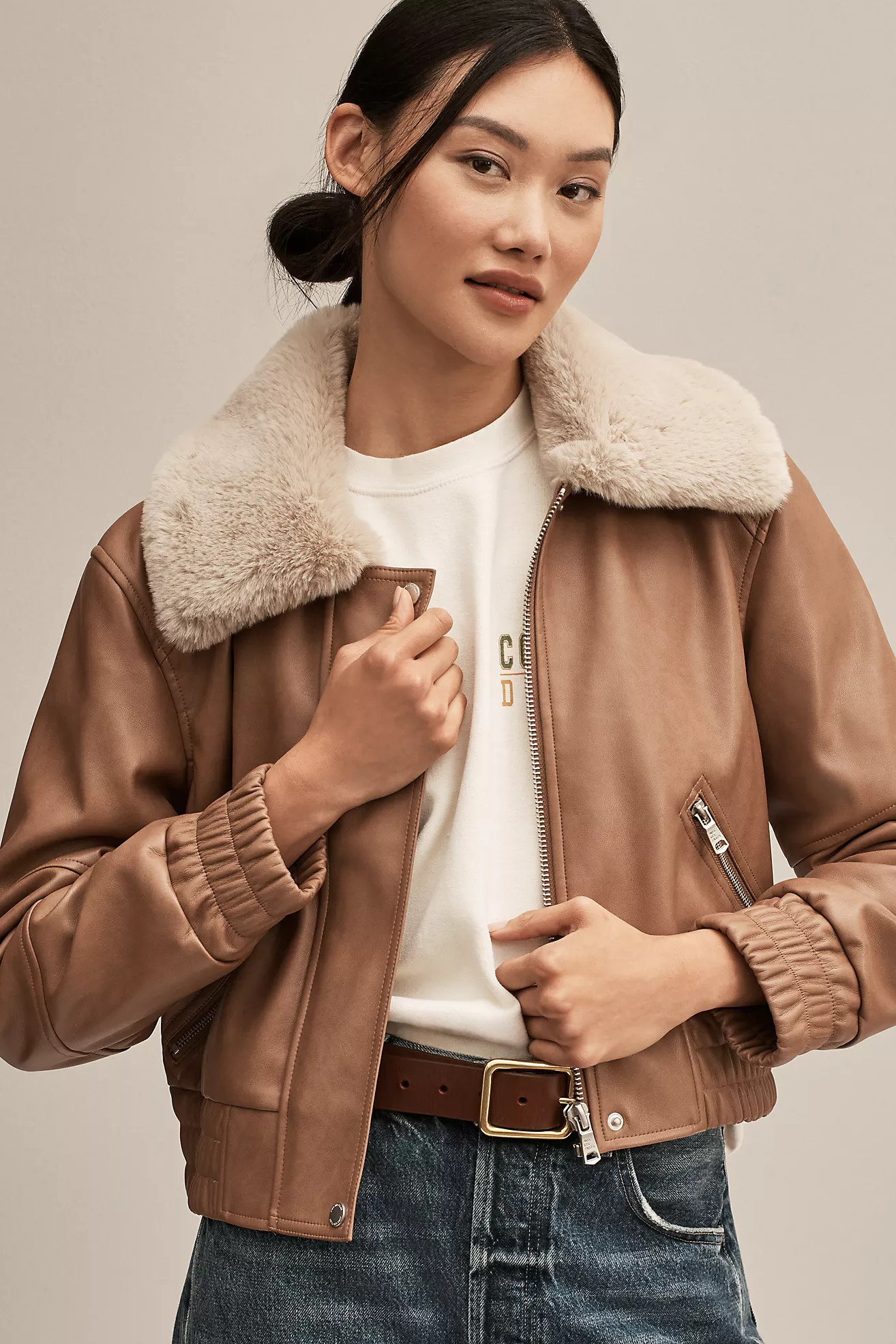 Avec Les Filles Faux-Leather Aviator Jacket | Anthropologie (US)