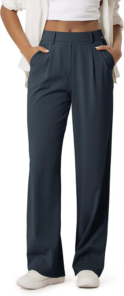 ODODOS Women's High-Rise Wide Leg Trousers, Adjustable Tailored Stretch Work Pants with Pockets, ... | Amazon (US)