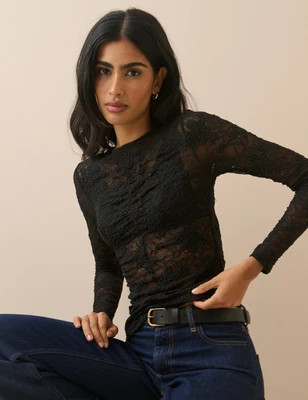 Black Floral Lace Ruched Top | Nobody's Child