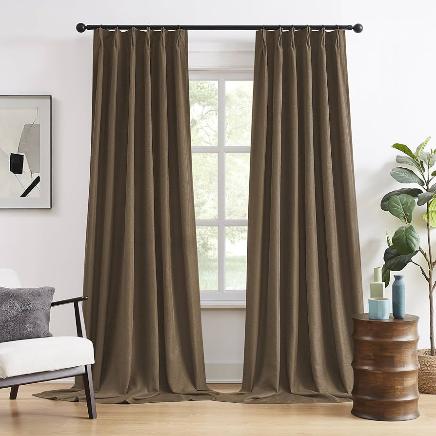 DUALIFE Chocolate Brown Pinch Pleated Blackout Curtains 108 Inches Long, Back Tab with Hooks, Lin... | Amazon (US)
