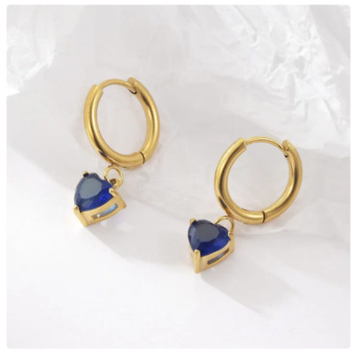 18ct Gold-Plated Hoop Earrings with Cubic Zirconia Heart Drop Charm (7 Colours)  | eBay | eBay UK