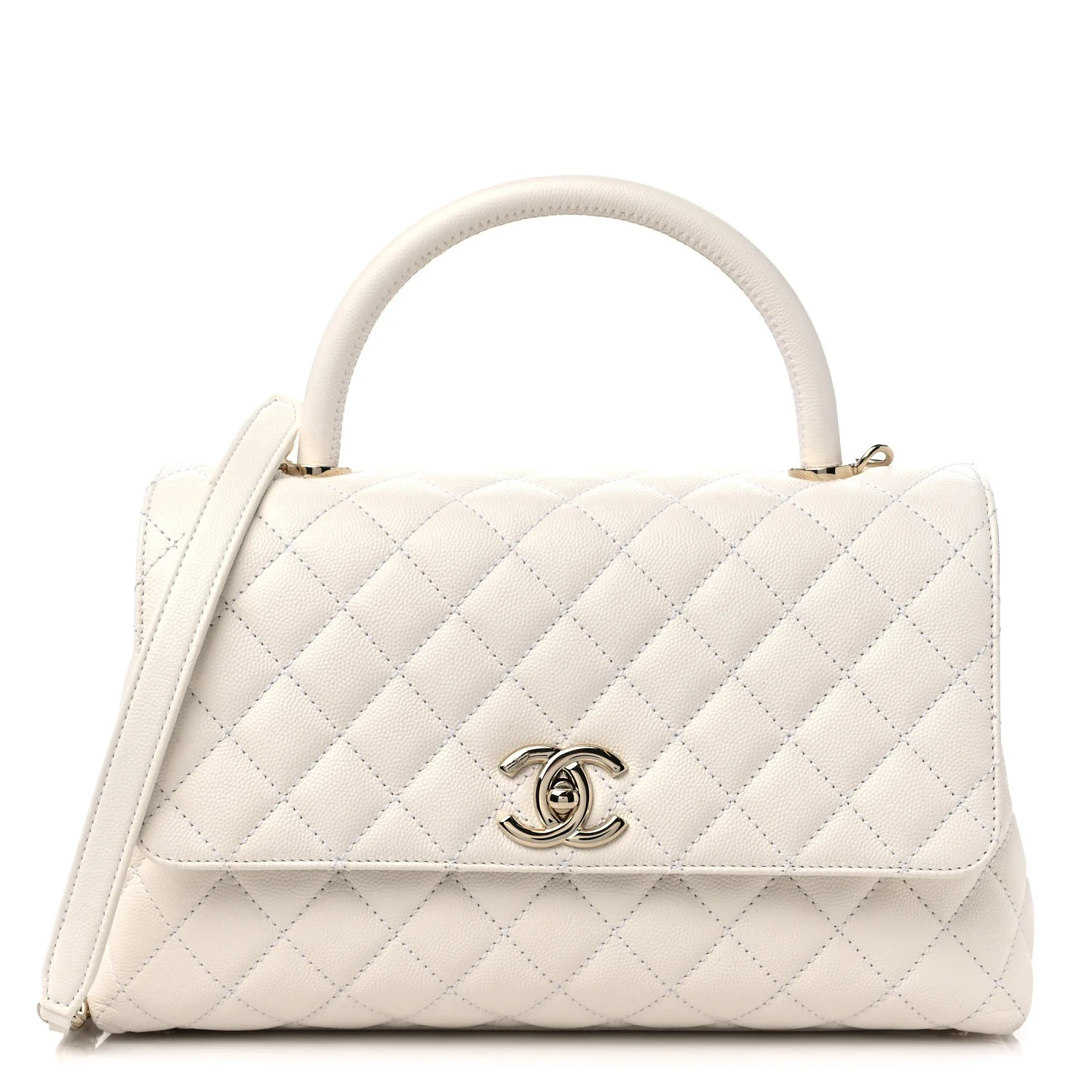 Caviar Quilted Small Coco Handle Flap White | FASHIONPHILE (US)