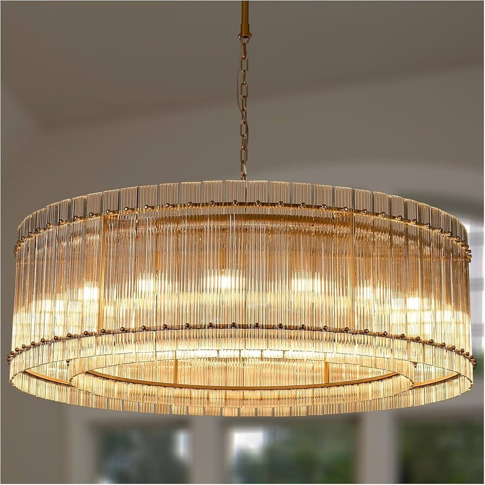 48 inch Modern Golden Crystal Chandelier, Two-Layer 18 Head Circular Farmhouse Chandelier, Suitab... | Amazon (US)