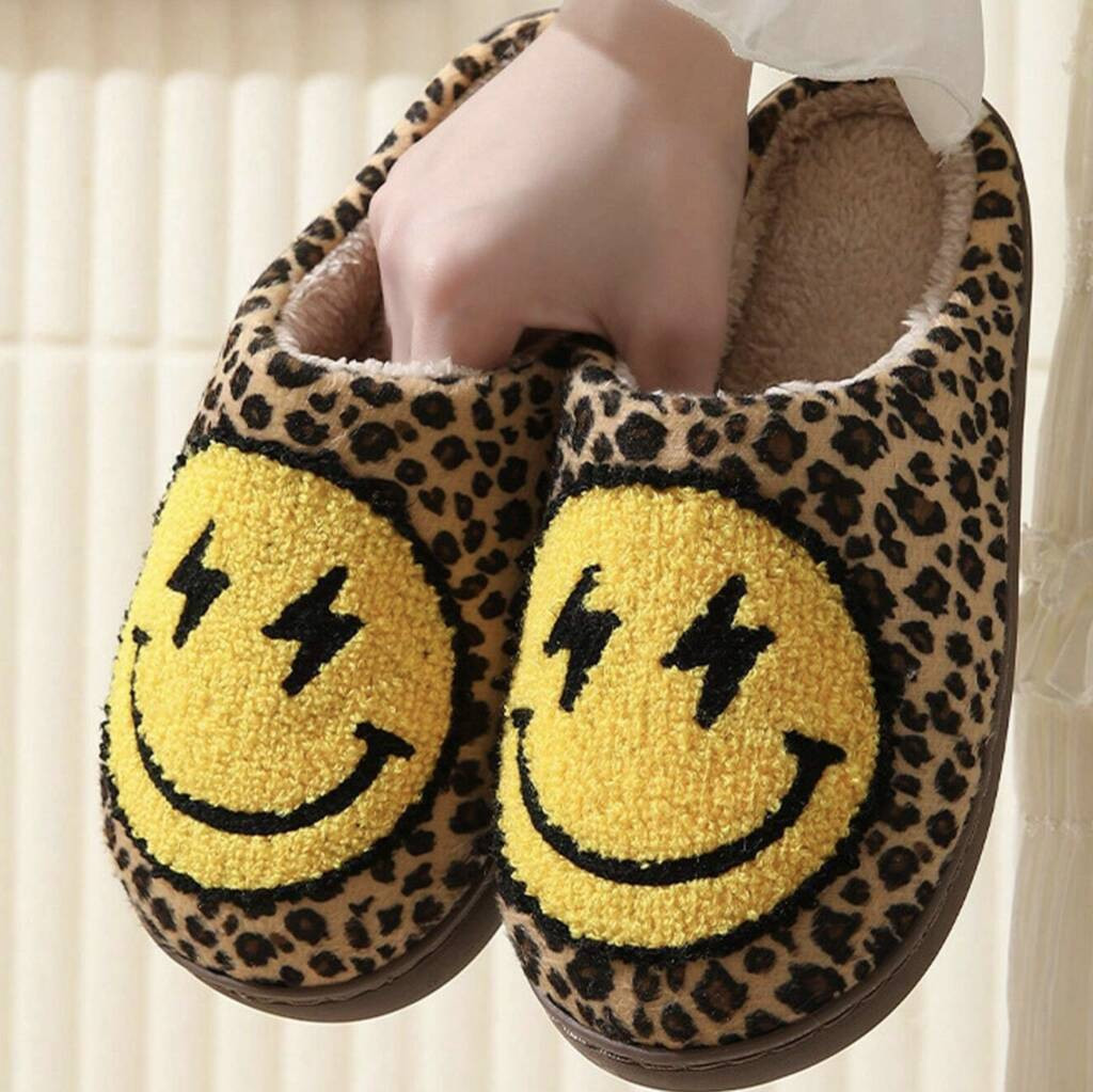 Women's Leopard Print Slippers With Happy Face Design | Not On The High Street