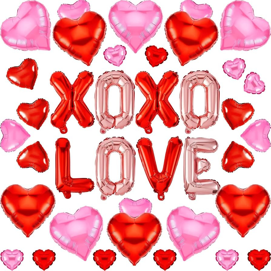 38 Pieces Valentine XOXO LOVE Alphabet Letter Heart Balloon Metallic Foil Sweetest Day Decoration... | Amazon (US)
