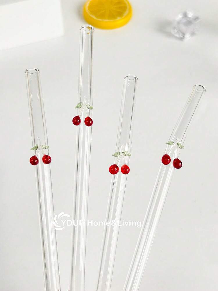 1/2/4/6Pcs Cute Reusable Cherry Charms Glass Straws,For Water Cup,Cartoon Clear Bent Drinking Straw,For Cold Drinks,Milk Tea,Coffee,Juice,Smoothies,Kitchens,Restaurants,Cocktail Parties,Returning To School,Gifts For Girlfriends/Boyfriends,Parents,Friends,Holiday Supplies,Halloween,Thanksgiving And Christmas | SHEIN