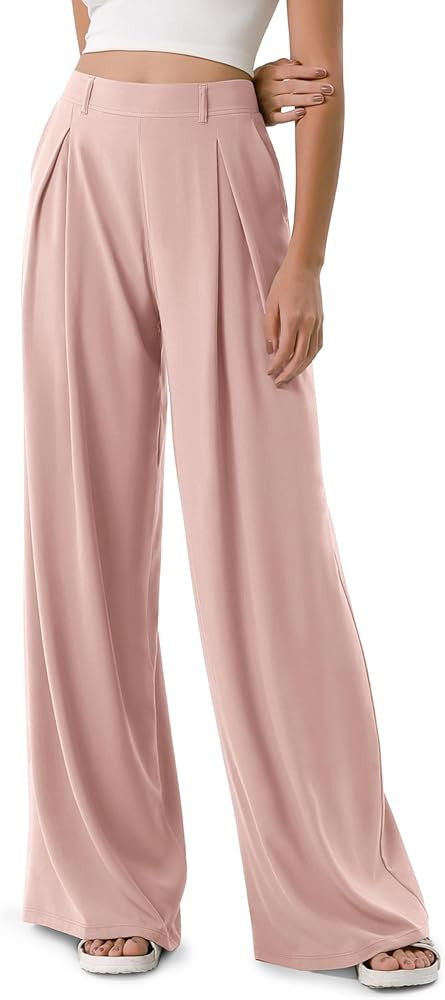 ODODOS Chiffon Flowy Pleated Wide Leg Pants for Women Built-in Shorts Lightweight High Waist Trou... | Amazon (US)
