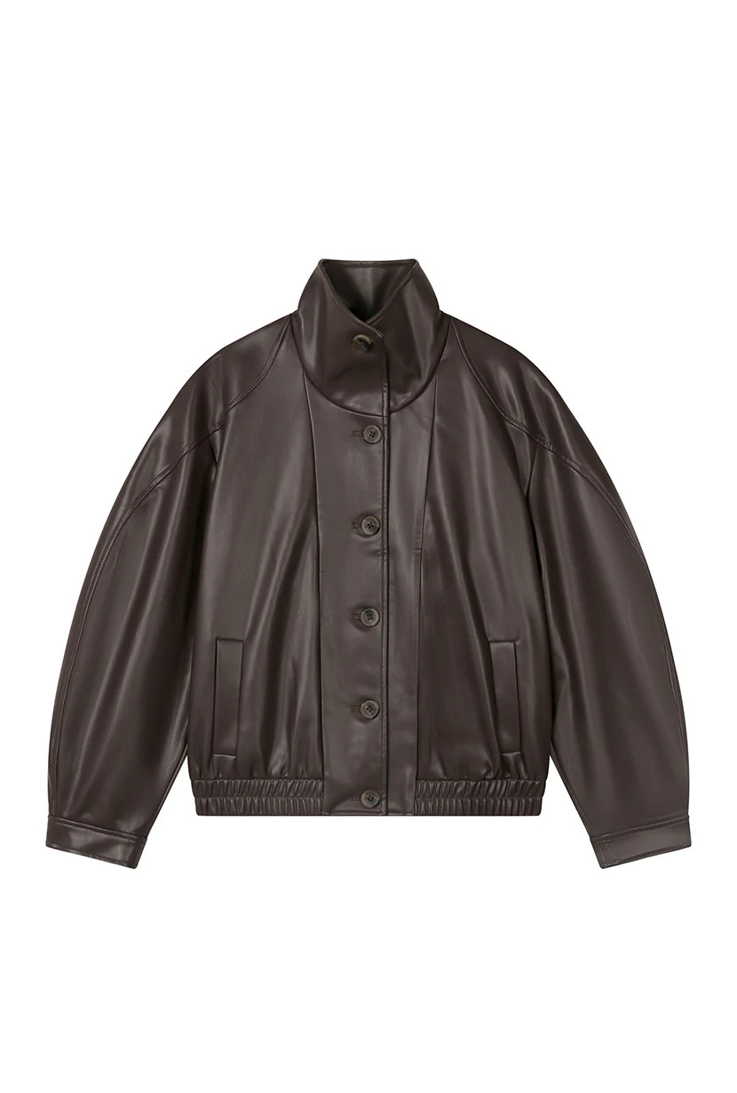 Ashley Oversized Faux Leather Jacket - Dark Umber | Petite Studio NYC
