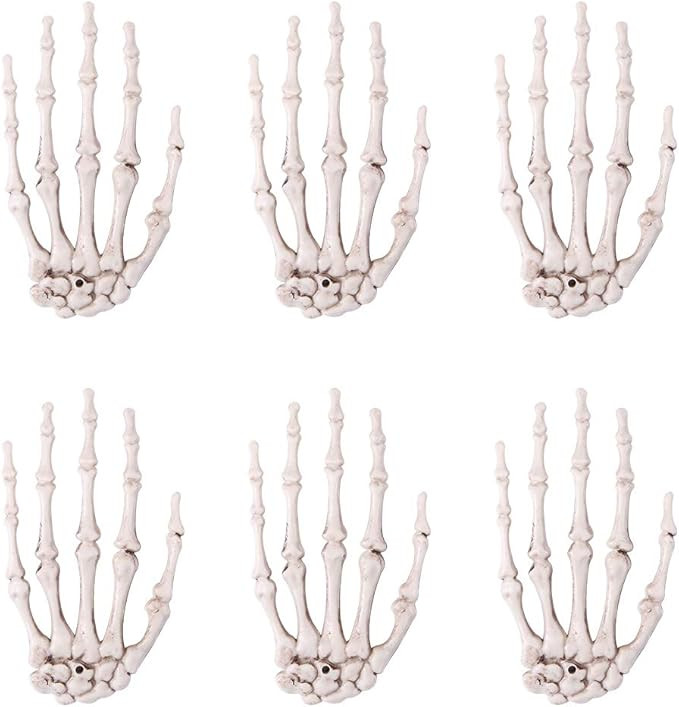 Teemico 6 Pack Halloween Skeleton Hands - Plastic Skeleton Hands for Halloween Decor | Amazon (US)