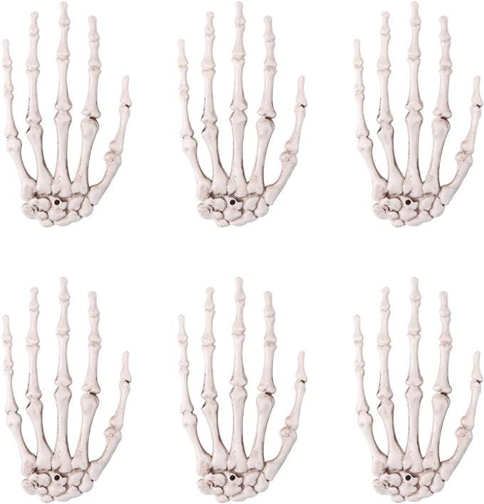 Teemico 6 Pack Halloween Skeleton Hands Plastic Skeleton Hands Halloween Hand Props | Amazon (US)