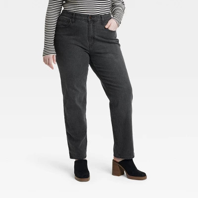 Women's High-Rise 90's Straight Jeans - Universal Thread™ Black Wash 2 Short: Cotton-Spandex Blend, Fly Closure | Target