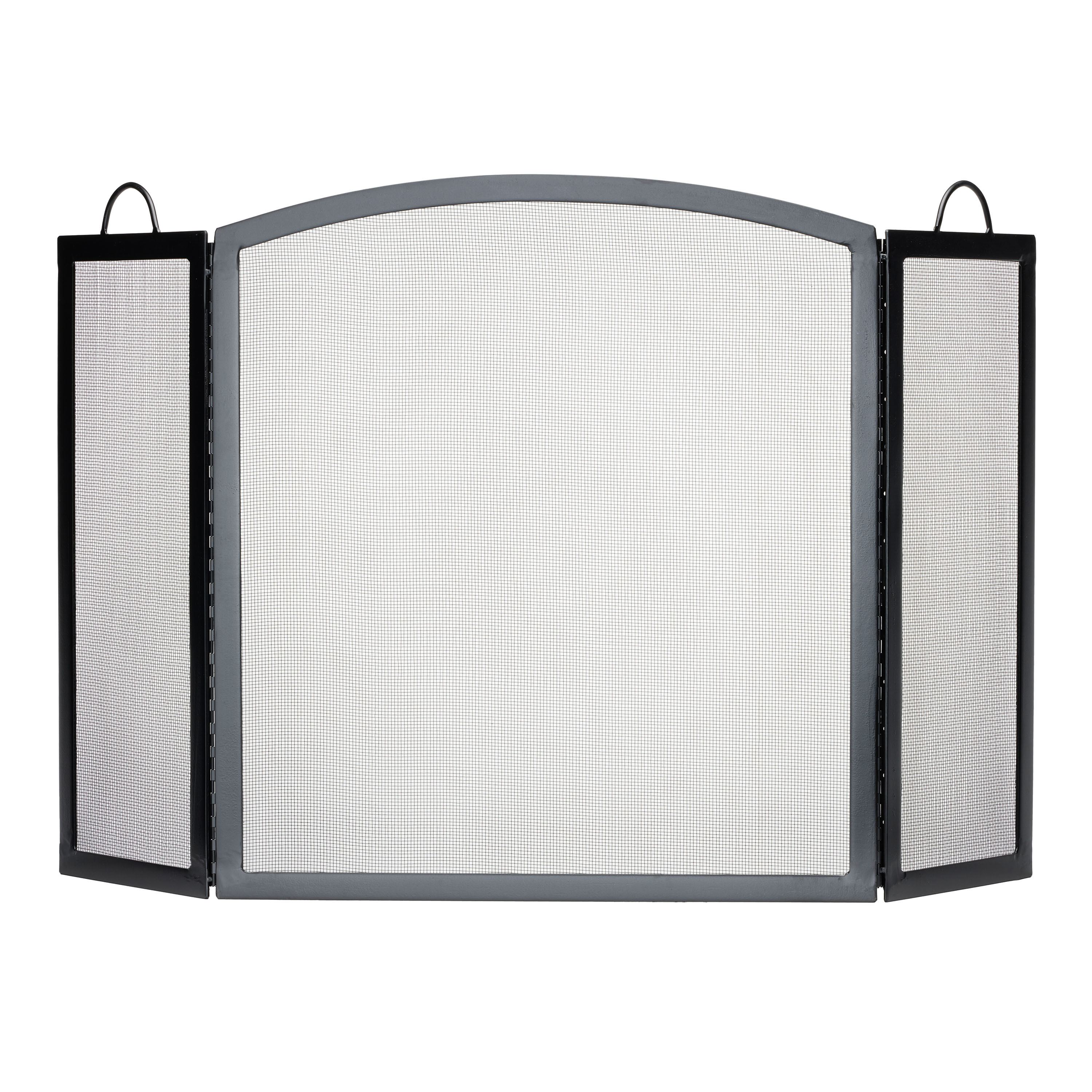 Black Steel Mesh Arched 3 Panel Folding Fireplace Screen | World Market