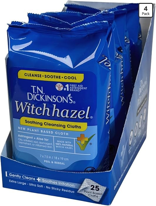 T.N. Dickinson's Witch Hazel Soothing MultiUse Cleansing Cloth, 4 Pack, 25 Cloths Per Pack,white | Amazon (US)