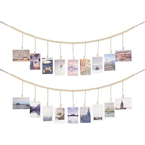 Mkono Hanging Photo Display with Clips, Boho Wooden Bead Garland Banner, Collage Card Picture Kid... | Amazon (US)
