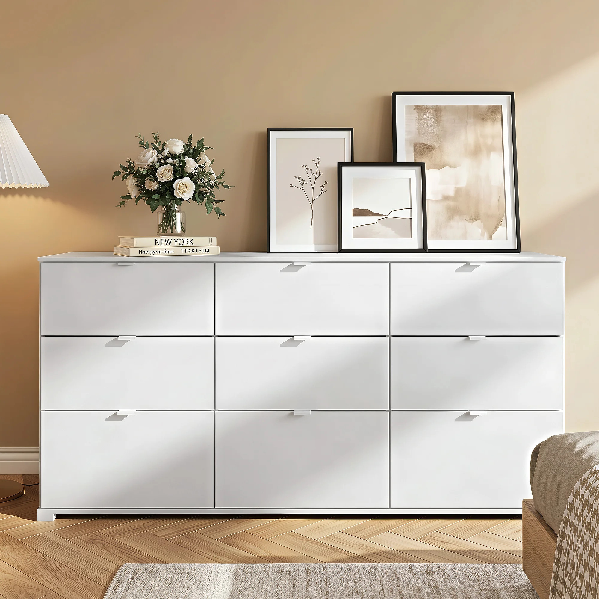9 Drawer Dresser for Bedroom, 63" Wide Drawers Large Wooden Chest of Drawers Organize with Sturdy Metal Handle, Modern Dresser for TV Stand, Living Ro | Wayfair North America