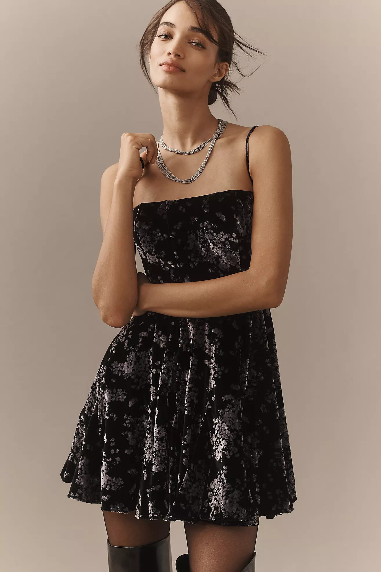 Maeve Sweetheart Velvet Fit & Flare Mini Dress | Anthropologie (US)