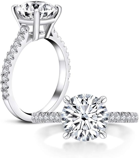 AINUOSHI 3 Carat Round Cut Cubic Zirconia Ring 925 Sterling Silver High Setting Women Wedding Eng... | Amazon (US)
