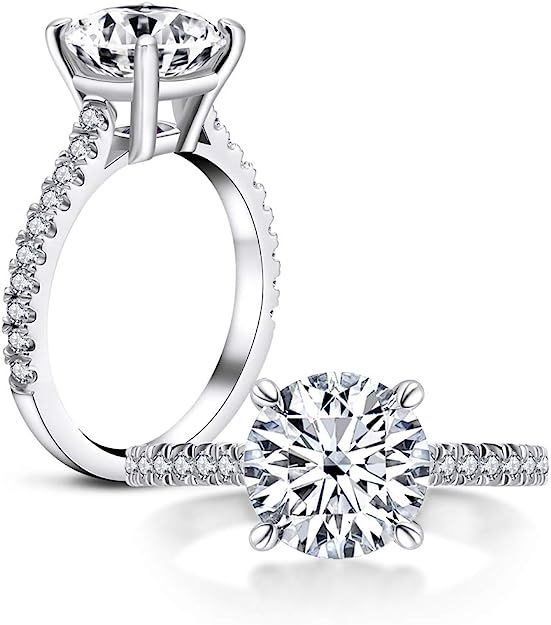 AINUOSHI 3 Carat Round Cut Cubic Zirconia Ring 925 Sterling Silver High Setting Women Wedding Eng... | Amazon (US)