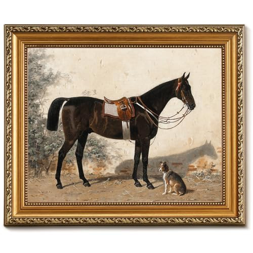 Vodefoad Detachable Gold Framed Retro Wall Art for Home Decor, Rustic Farmhouse Wall Decor Horse Canvas Artwork, Classical Animal Farm Aesthetic Picture Poster Equestrian Wall Art for Bathroom, Living Room, Desktop Wall Art decor - 8x10Inch | Amazon (US)