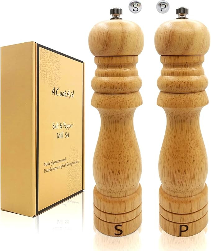 ACookAid Premium Salt and Pepper Grinder Set Wood , Salt Mill And Pepper Grinder Set Adjustable, ... | Amazon (US)