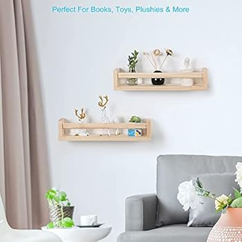 Amazon.com: Amy Dceom Nursery Book Shelves Set of 2, Wood Floating Book Shelves for Kids Room, Ru... | Amazon (US)