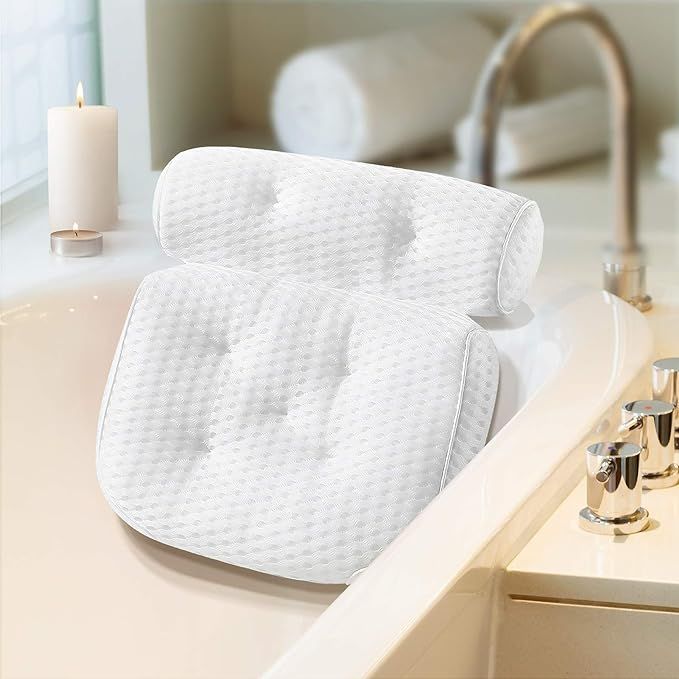 Bath Pillow, Ergonomic Bathtub Cushion for Neck, Shoulder, Head and Back Support, 4D Air Mesh Spa... | Amazon (US)