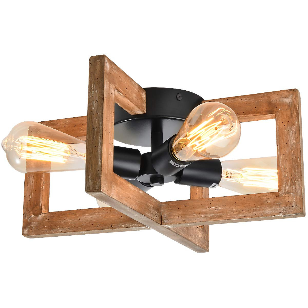 HMVPL Flush Mount Ceiling Light, 4-Light Farmhouse Outdoor Light Fixture Ceiling Mount, Wood Blac... | Amazon (US)