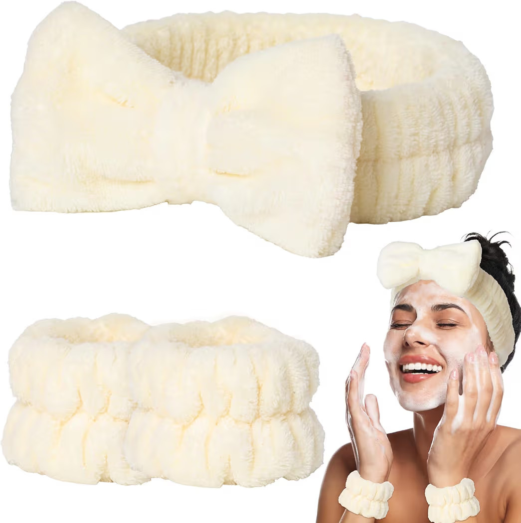 Amazon.com : BADGIRRL 3 PCS Beige Spa Headbands and Wrist Set for Women Girls- Face Wash Headband... | Amazon (US)