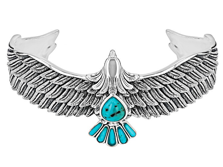 Blue Turquoise Sterling Silver Eagle Bracelet - SWE930 | JTV Jewelry
